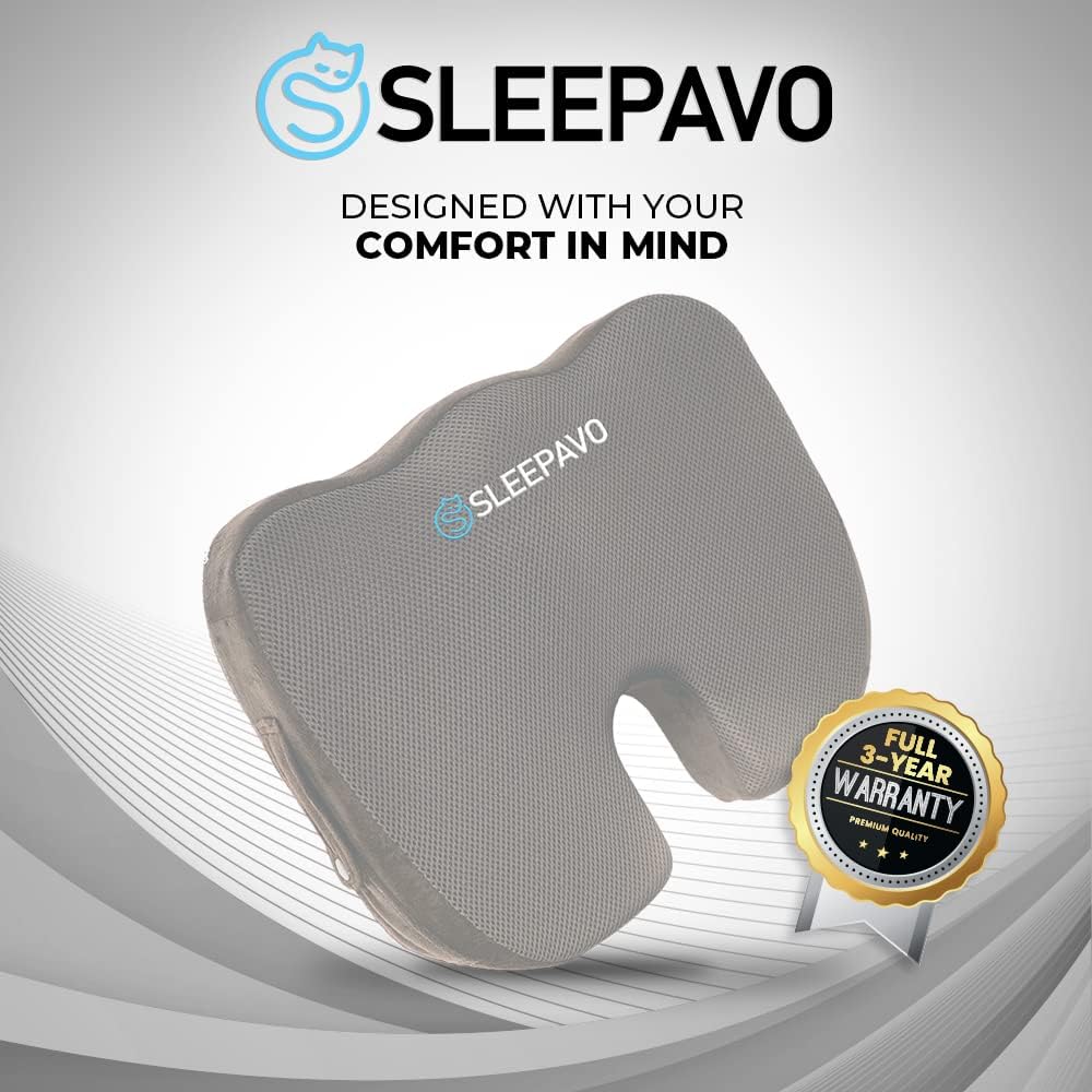 Sleepavo Pink Memory Foam Seat Cushion for Office Chair - Cooling Gel Pillow for Sciatica Coccyx Back Tailbone & Lower Back Pain Relief - Chair Pad for Lumbar Support in Office Desk, Car & Airplane - Image 6